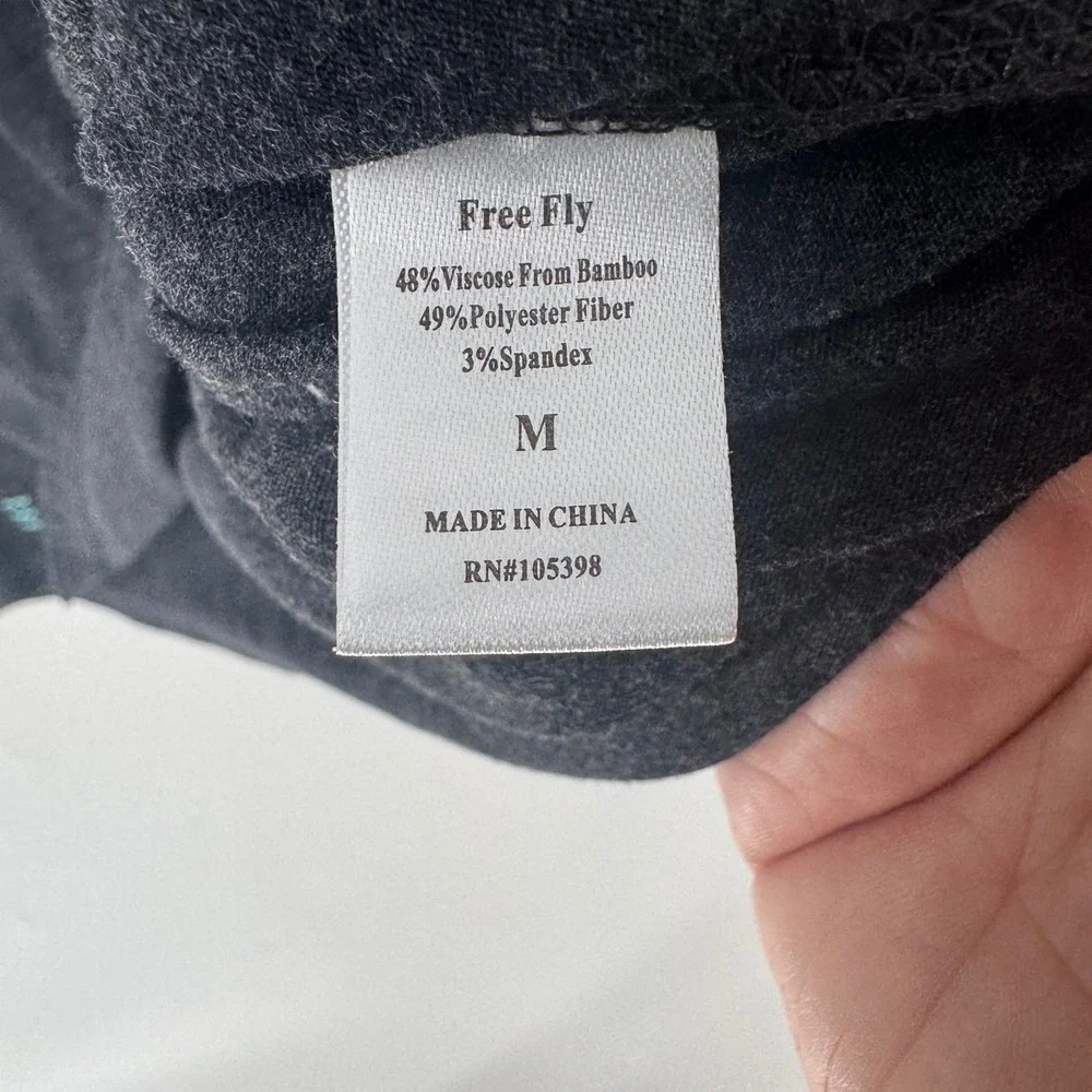 Free Fly Women Bamboo‎ Heritage Long Sleeve Top Blue/Grey Sz M Raglan Crew Neck